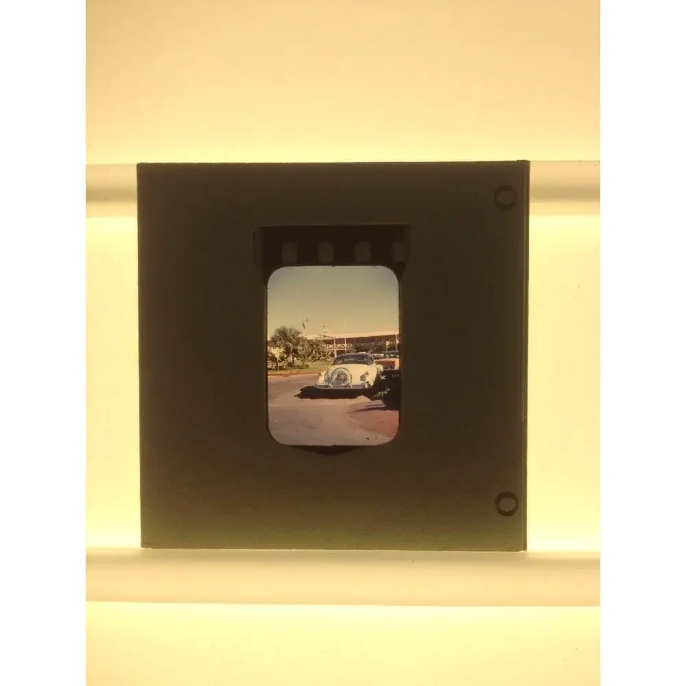 Vintage 1940s Fancy White Car Automobile Motor Court Photograph Color Slide